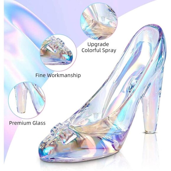 SHOWLOUE Glass Ornament Cinderella Glass Slipper Table Decor for Wedding Party - Picture 2 of 7